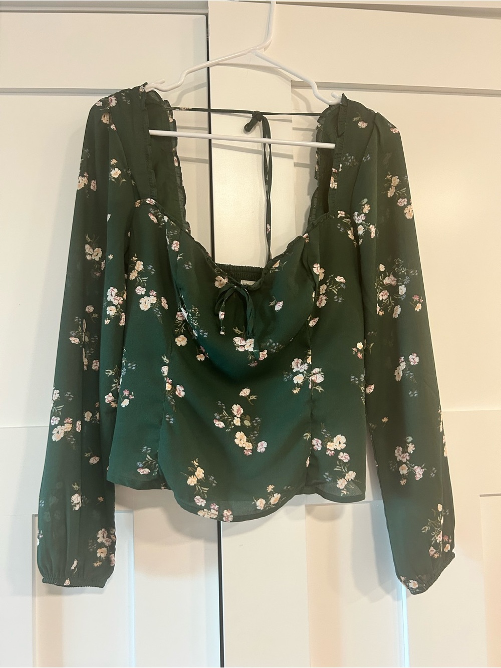 Abercrombie & Fitch Forest Green Floral Cowl-Neck Blouse